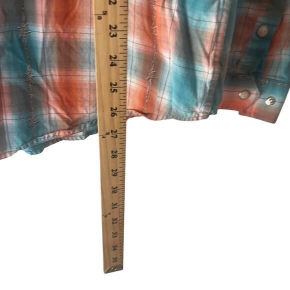 Rough Stock Panhandle Men Large Orange Blue Pearl Snap Western Shirt - Picture 9 of 9